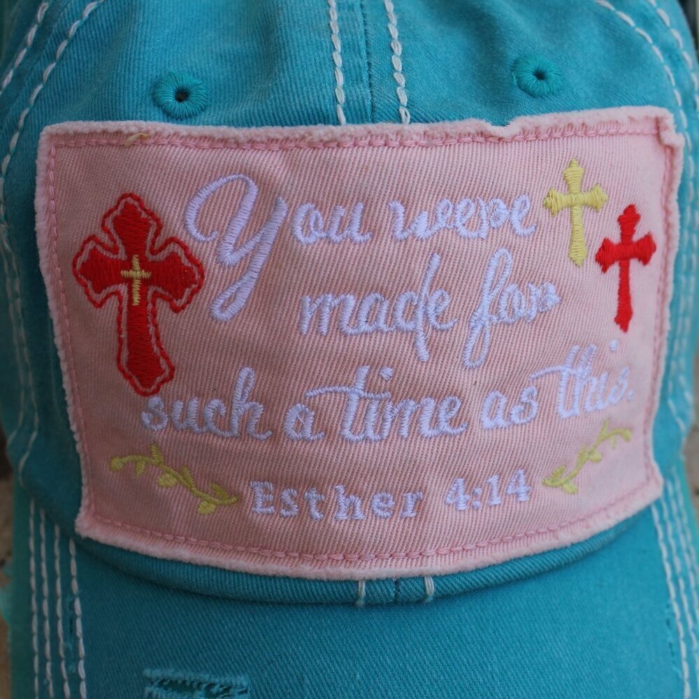 Womens Inspirational Cross Hat Cap Such A Time As This Esther 4:14 Distressed - Picture 10 of 11